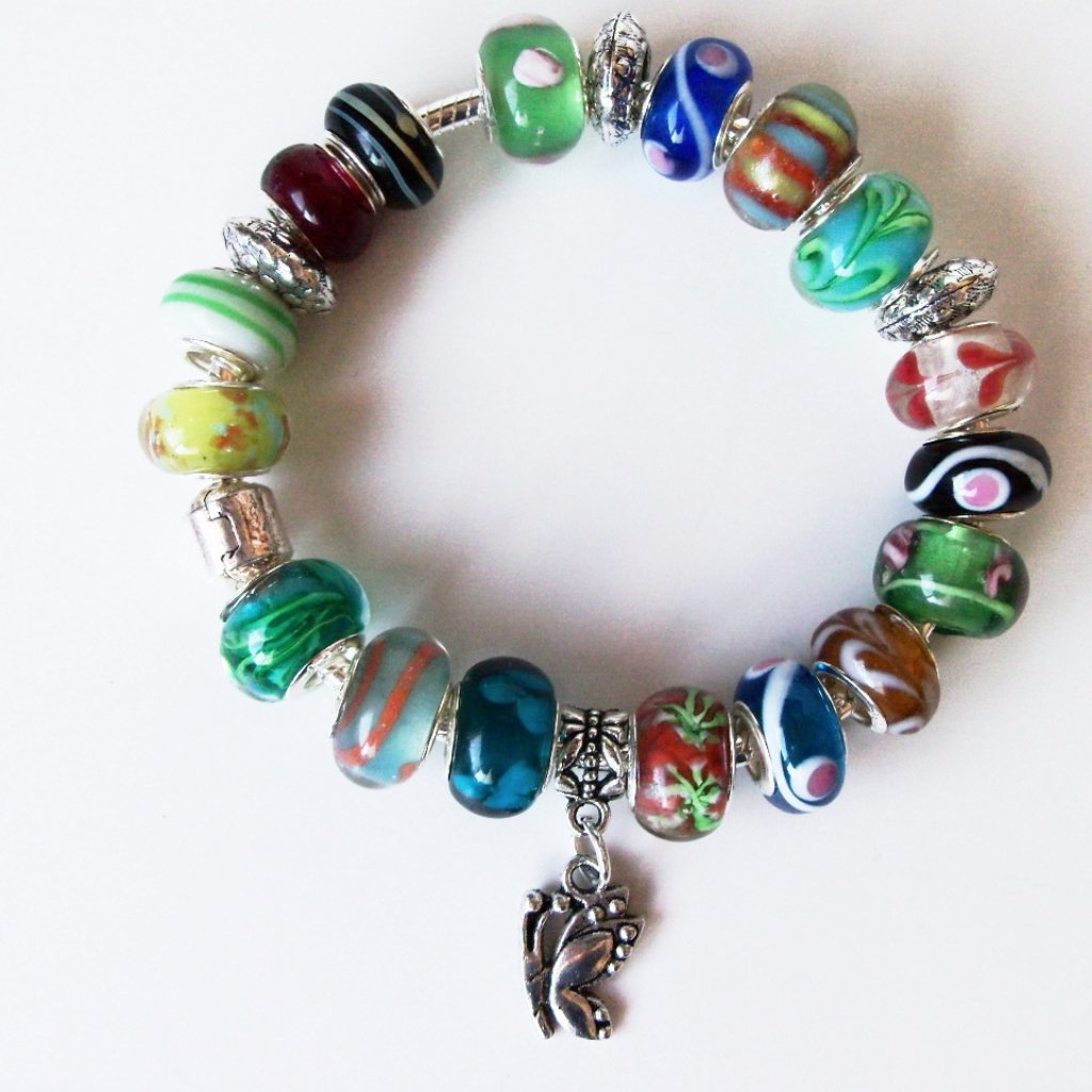 Silver Plated Lampwork Bracelet (#1052)